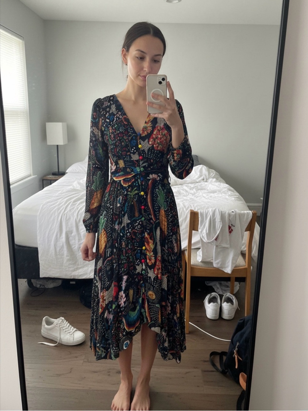 FARM Rio Vintage Black Borogodo Button Front Maxi Dress (has a small flaw) Sz M